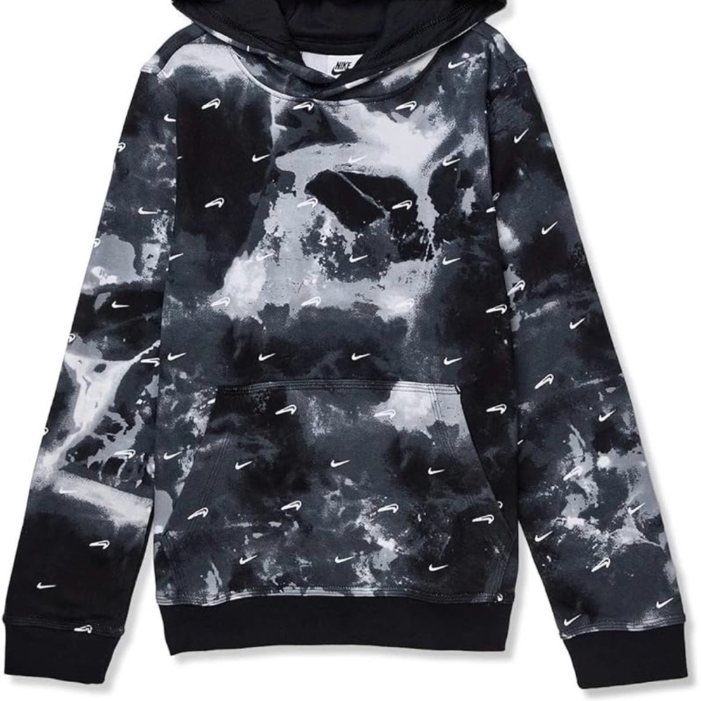 Nike Boys Youth Club Fleece Pullover Hoodie Black and White, XL